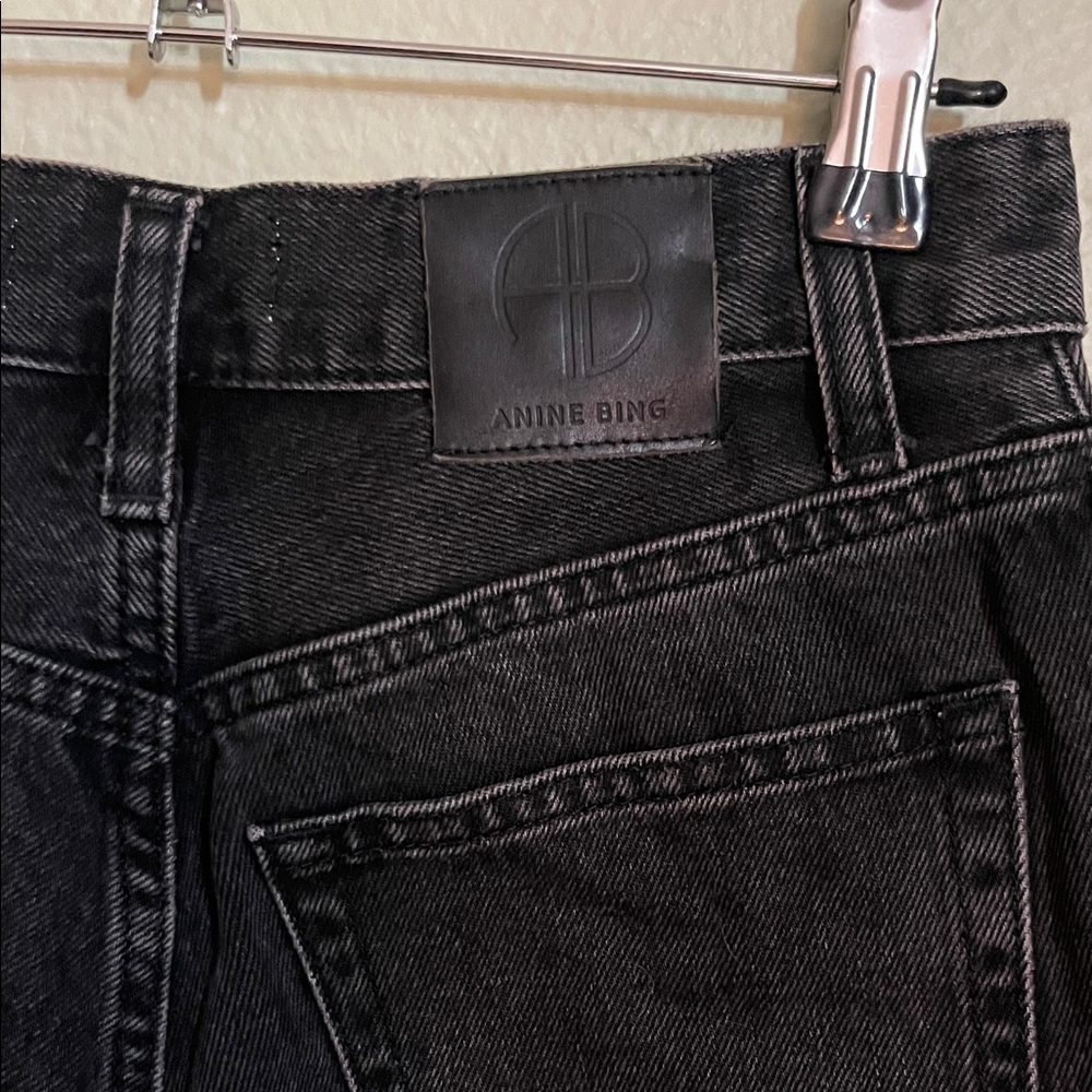 Anine Bing Black Jean Shorts with Frayed Hem - Picture 3 of 5